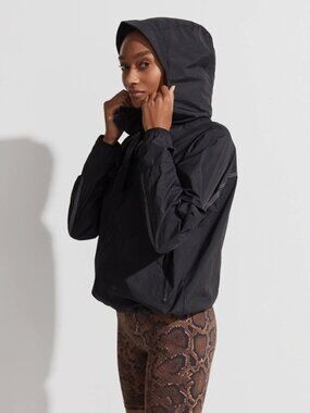 Varley TERRACE Cropped Black Hooded Windbreaker Rain Jacket sz Small